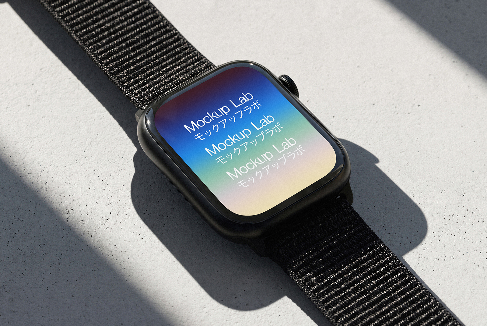 An angled shot of the smartwatch mockup, highlighting the device's sleek profile.